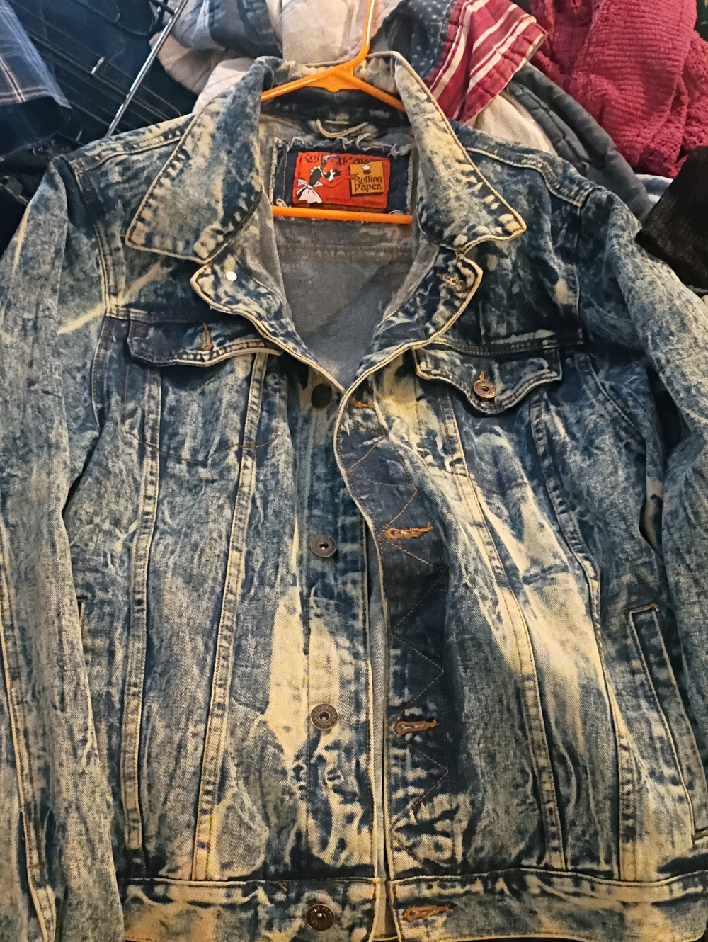 Men's Distressed Blue Acid-Wash Denim Jacket XL "Rolling Papers"